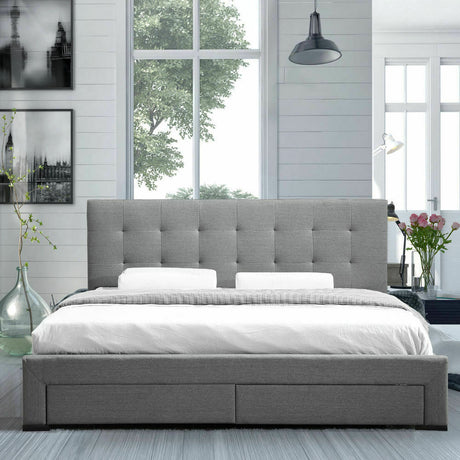 Levede Bed Frame Double King Fabric With Drawers Storage Wooden Mattress Grey