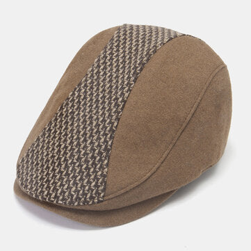 Men Newsboy Hats Knitted Splicing Curved Brim Adjustable Berets Driver Hat