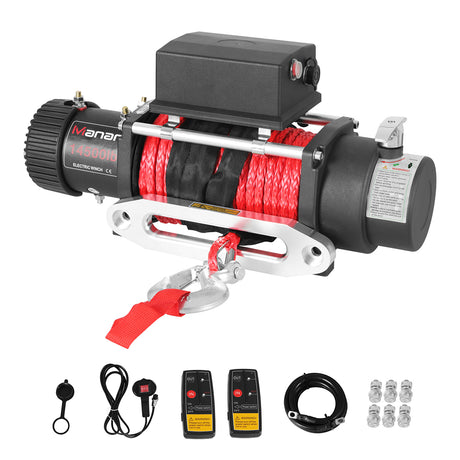 Manan 12V Electric Winch 14500lb Wireless Synthetic Rope Car Truck 4WD Recovery