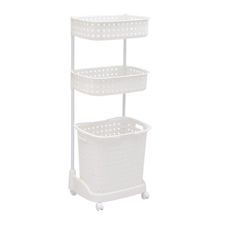 3 Tier Bathroom Laundry Clothes Baskets Bin Hamper Mobile Rack Removable Shelf