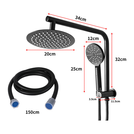 Rain Shower Head Set Black Round Brass Taps Mixer Handheld High Pressure 8