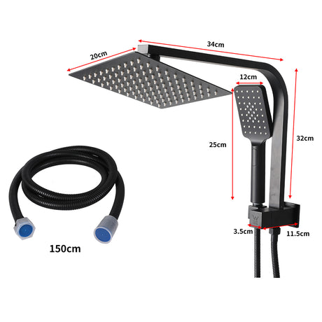 Rain Shower Head Set Black Square Brass Taps Mixer Handheld High Pressure 8