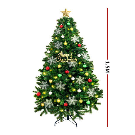 Christmas Tree Kit Xmas Decorations Colorful Plastic Ball Baubles with LED Light 1.5M Type2