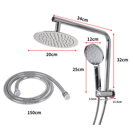 Rain Shower Head Set Silver Round Brass Taps Mixer Handheld High Pressure 8