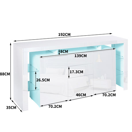 Levede Buffet Sideboard Cabinet Storage Modern High Gloss Cupboard Drawers White 192cm