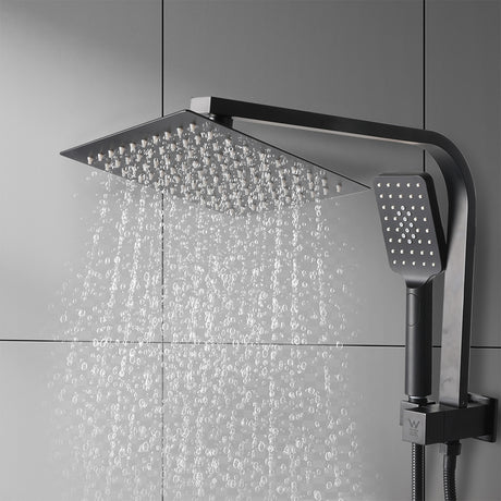 Rain Shower Head Set Black Square Brass Taps Mixer Handheld High Pressure 8