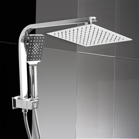 Rain Shower Head Set Silver Square Brass Taps Mixer Handheld High Pressure