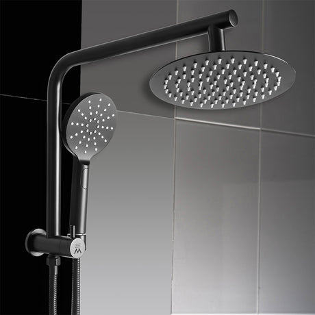 Rain Shower Head Set Black Round Brass Taps Mixer Handheld High Pressure 8