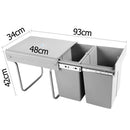 Set of 2 20L Twin Pull Out Bins - Grey