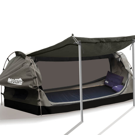 Mountview Camping Swags Canvas Free Standing Swag Dome Tents Kings Double Khaki