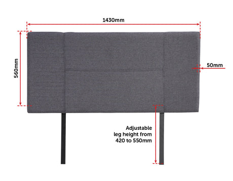 Linen Fabric Double Bed Headboard Bedhead - Grey
